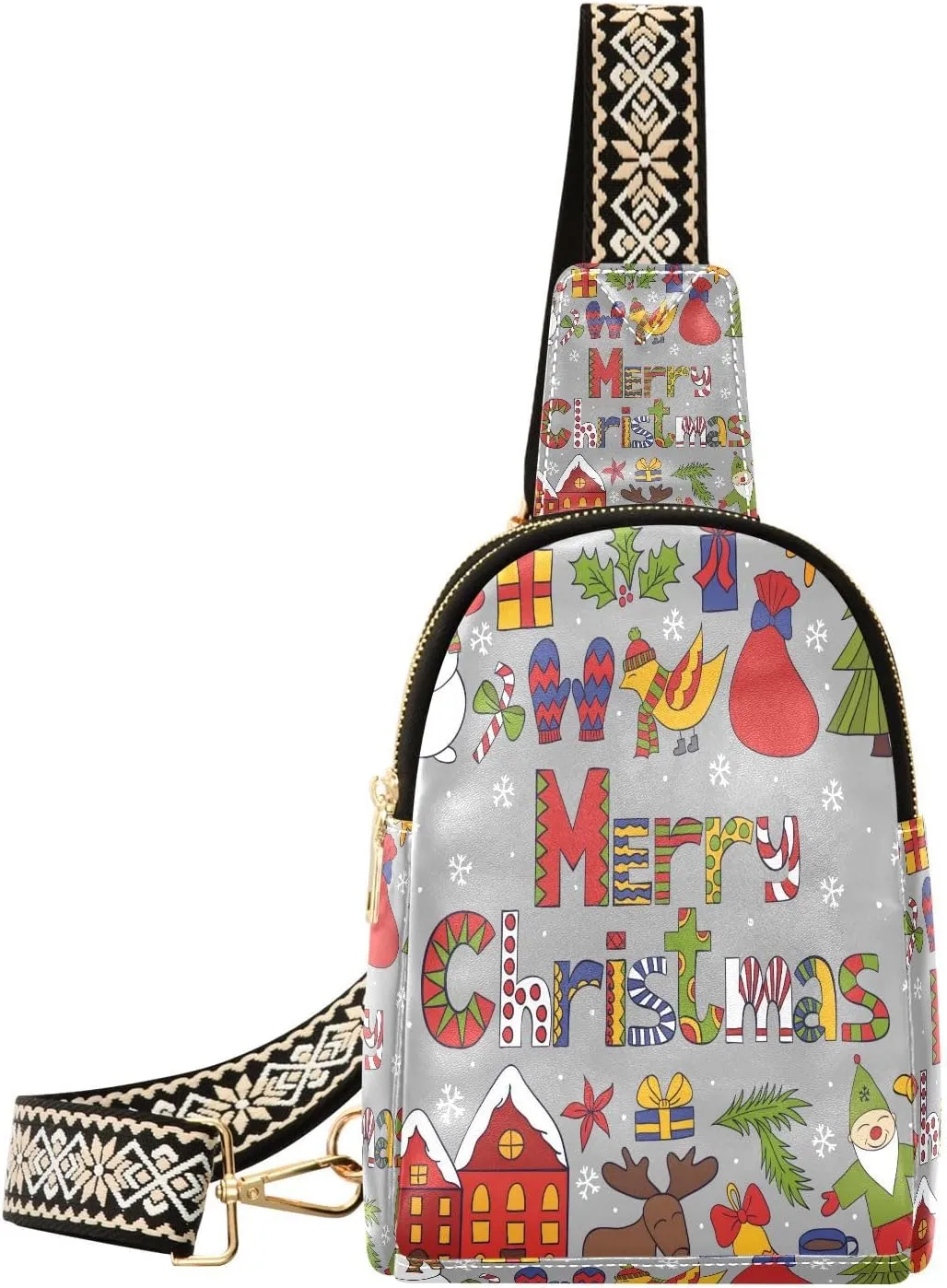 Small Sling Bag Fanny Packs Crossbody Bags for Women Merry Christmas Leather Fashion Chest Bag Belt Bag for Women for Travel Cycling Running Hiking