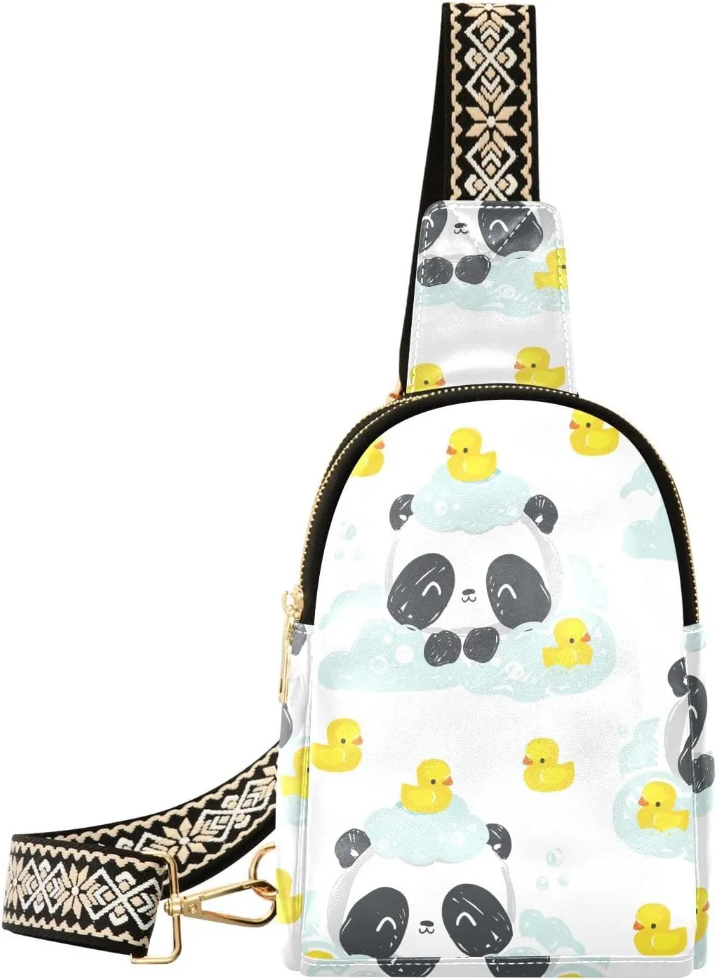 Small Sling Bag Fanny Packs Crossbody Bags for Women Panda Bear Yellow Duck Leather Fashion Chest Bag Belt Bag for Women for Travel Sports Running Hiking