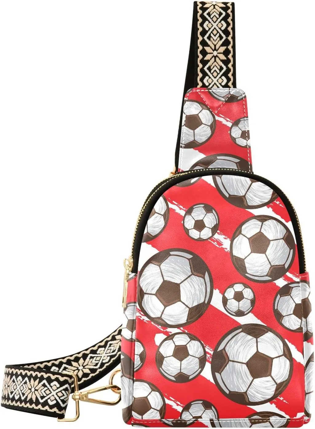 Small Sling Bag for Women Cartoon Football Soccer PC Leather Fanny Pack Crossbody Sports Ball Fashion Waist Packs Chest Bag for Travel Sports Running Hiking