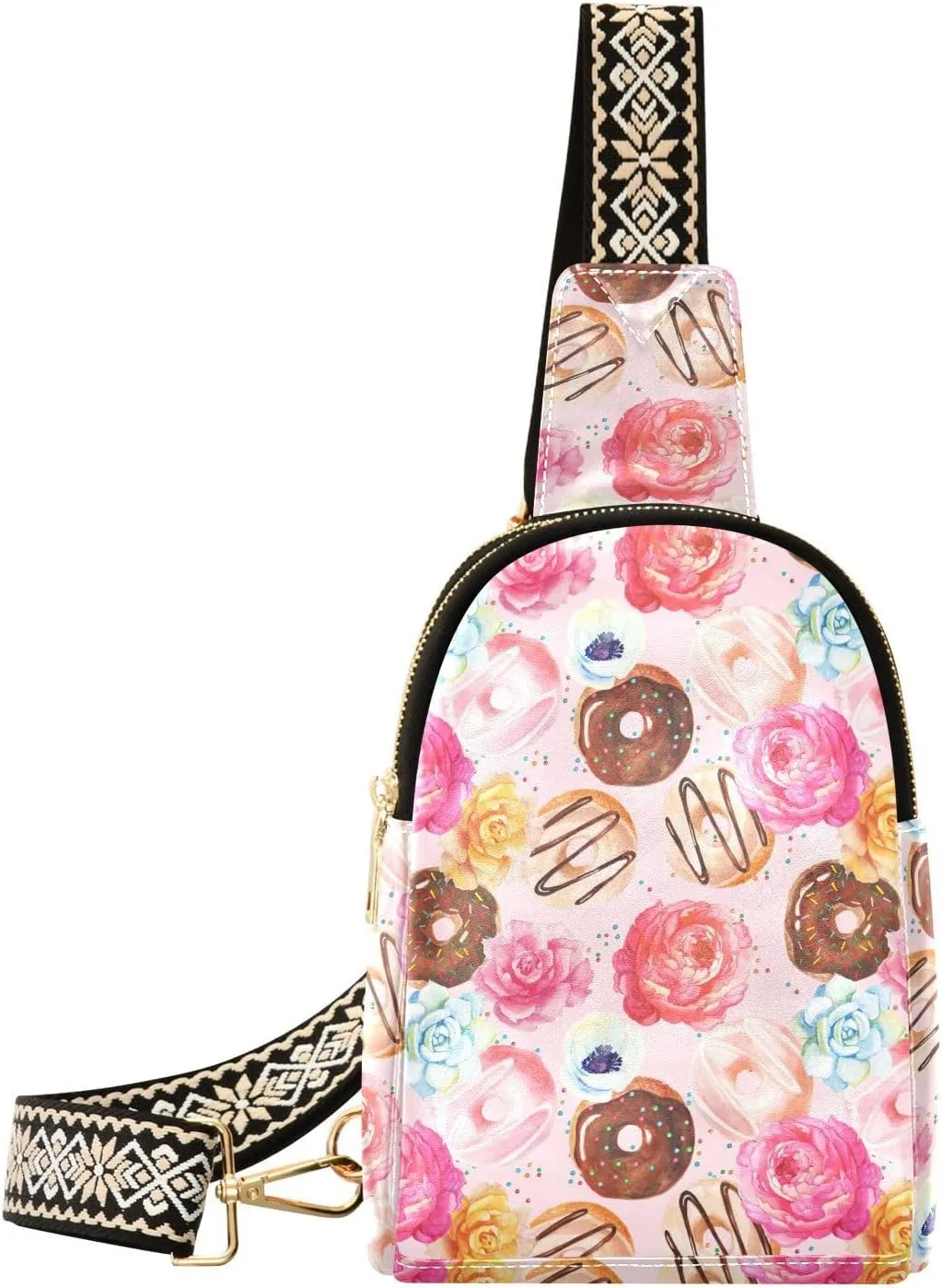 Small Sling Bag for Women Colorful Chocolate Donuts PC Leather Fanny Pack Crossbody Fashion Waist Packs Chest Bag for Travel Sports Running Hiking