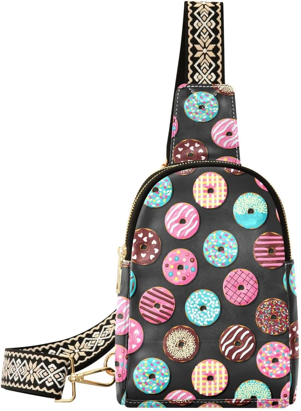 Small Sling Bag for Women Donut Pattern PC Leather Fanny Pack Crossbody Fashion Waist Packs Chest Bag for Travel Sports Running Hiking