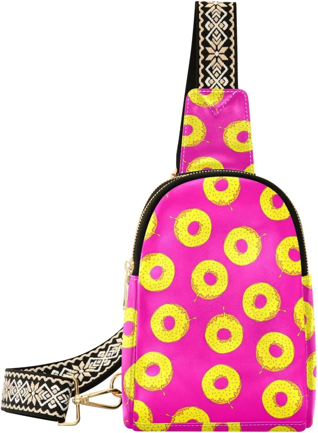 Small Sling Bag for Women Yellow Donuts PC Leather Fanny Pack Crossbody Pink Fashion Waist Packs Chest Bag for Travel Sports Running Hiking