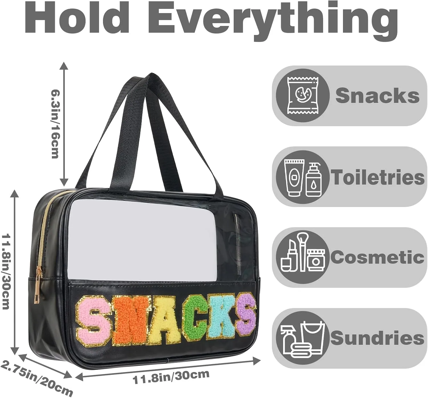 Snack Bags Chenille Letter Clear Makeup Bag Snacks Bags for Travel, Clear Snack Pouch, Preppy Cosmetic Bag, Sunscreen Bag, Travel Toiletry Pouches Cosmetic Pouch for Women and Girls