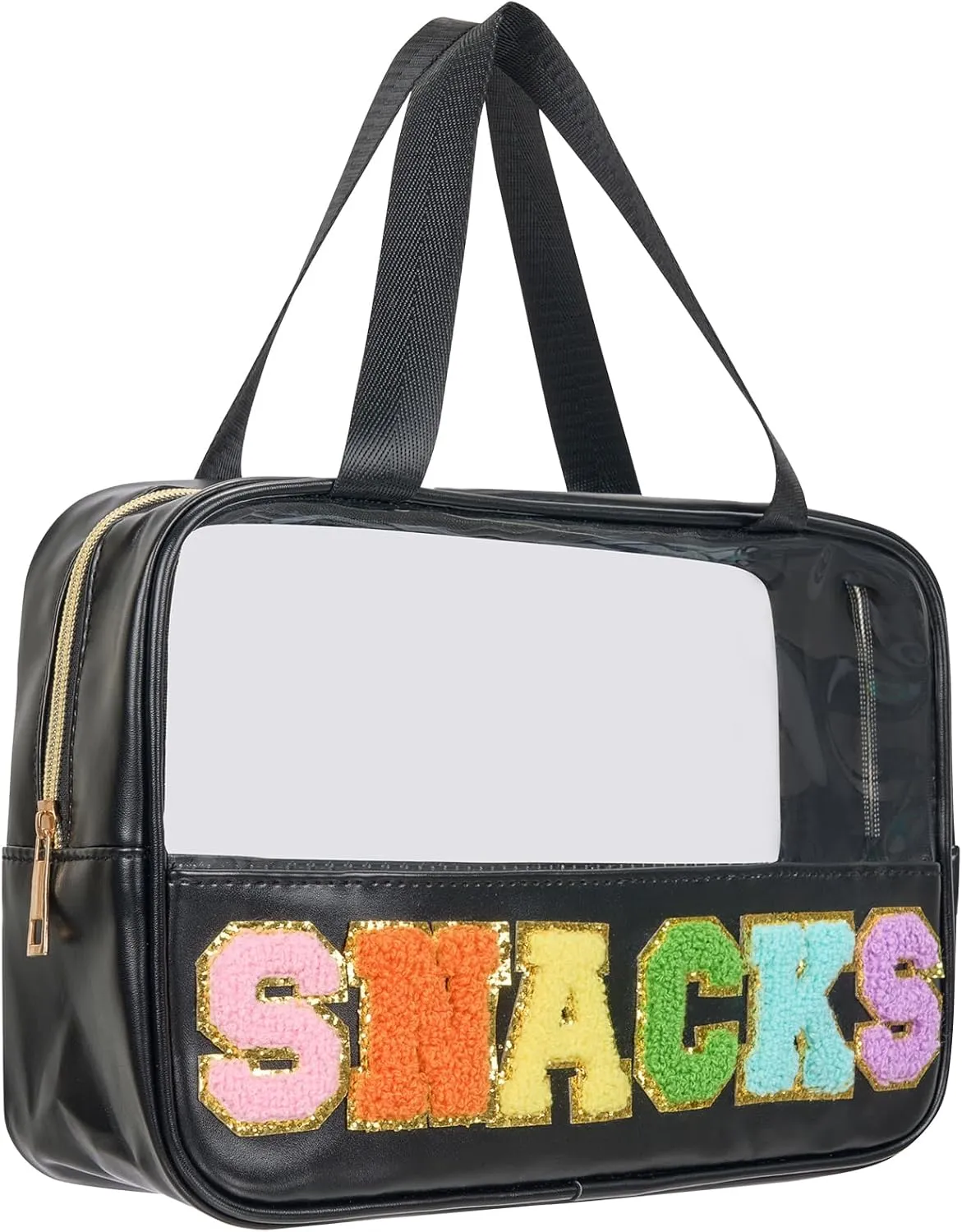 Snack Bags Chenille Letter Clear Makeup Bag Snacks Bags for Travel, Clear Snack Pouch, Preppy Cosmetic Bag, Sunscreen Bag, Travel Toiletry Pouches Cosmetic Pouch for Women and Girls