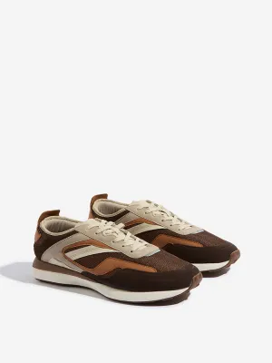SOLEPLAY Brown Mesh-Detailed Lace-Up Sneakers