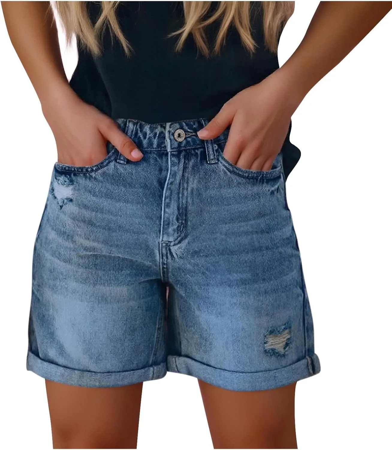 Stretchy Jean Shorts for Women High Waist Summer Beach Bermuda Shorts Casual Trendy Ripped Loose Fit Hot Denim Shorts