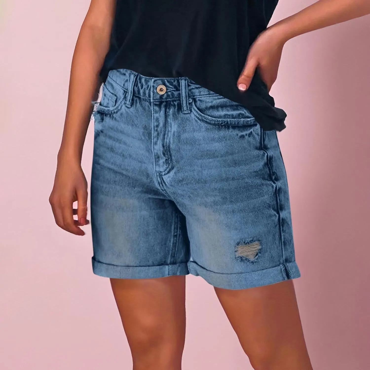 Stretchy Jean Shorts for Women High Waist Summer Beach Bermuda Shorts Casual Trendy Ripped Loose Fit Hot Denim Shorts