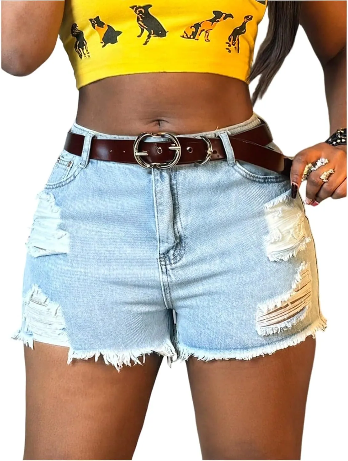 Stretchy Jean Shorts for Women Tight Fit Low Rise Ripped Jean Shorts Booty Casual Trendy Denim Short with Pockets