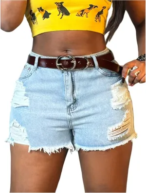 Stretchy Jean Shorts for Women Tight Fit Low Rise Ripped Jean Shorts Booty Casual Trendy Denim Short with Pockets