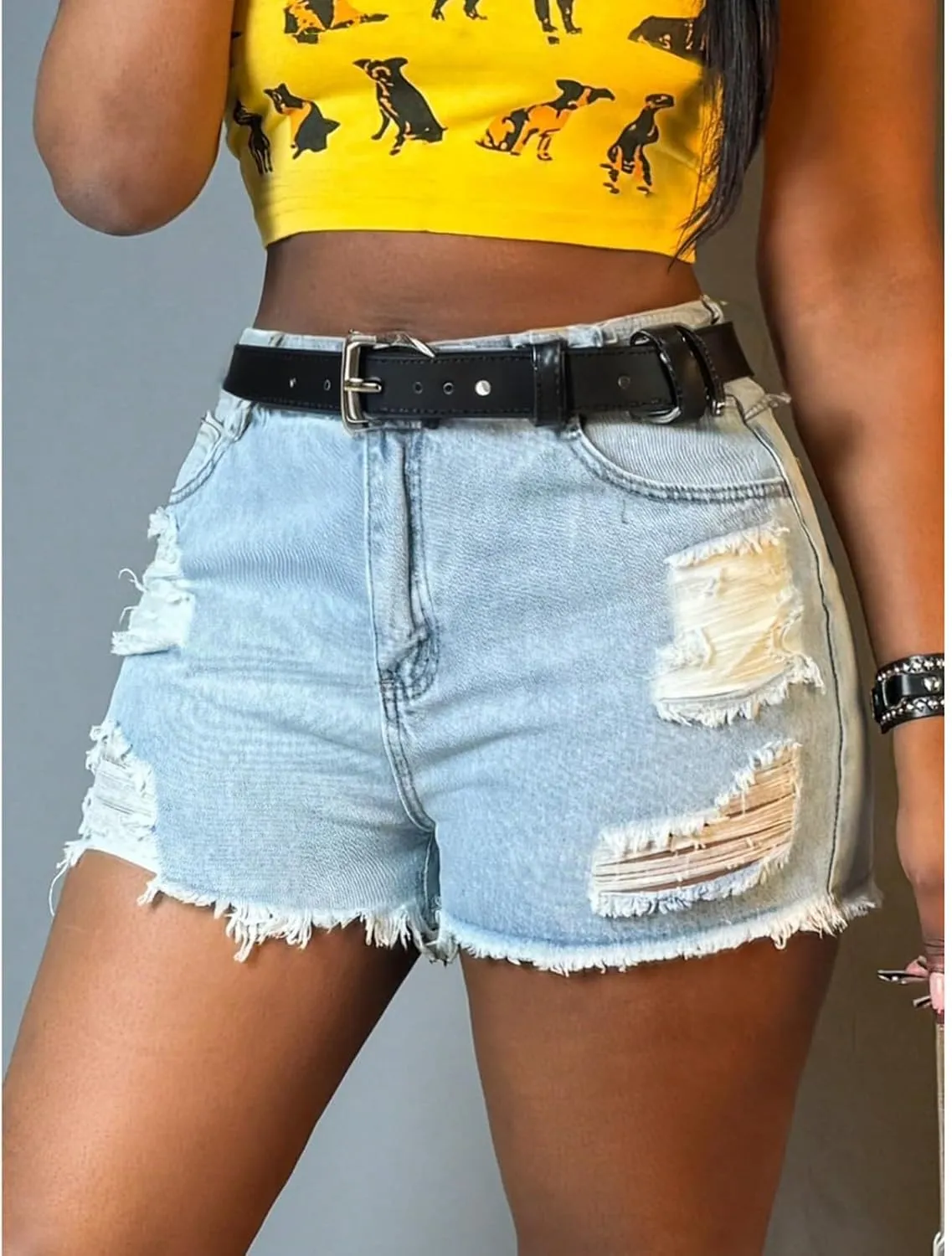 Stretchy Jean Shorts for Women Tight Fit Low Rise Ripped Jean Shorts Booty Casual Trendy Denim Short with Pockets