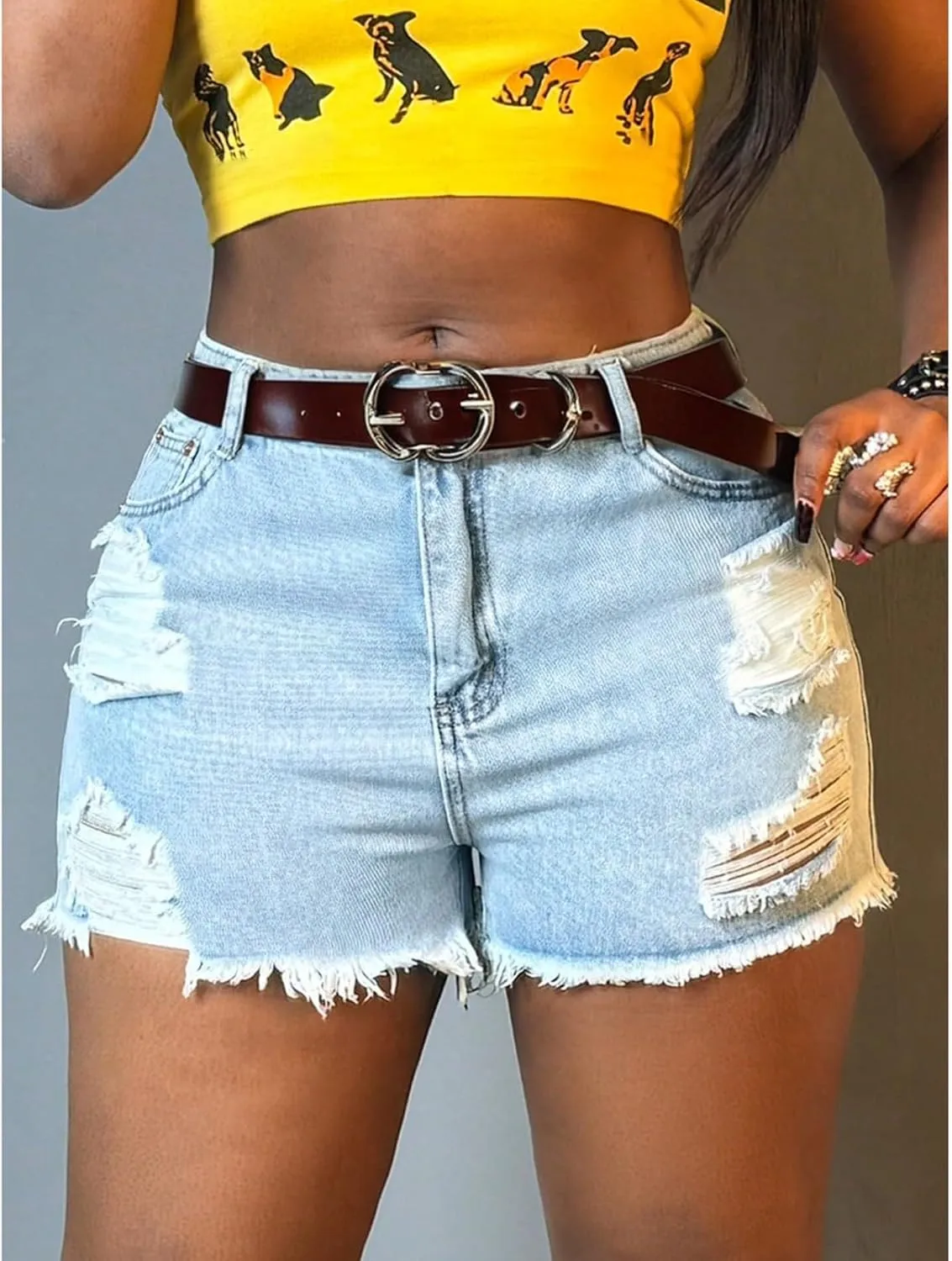 Stretchy Jean Shorts for Women Tight Fit Low Rise Ripped Jean Shorts Booty Casual Trendy Denim Short with Pockets