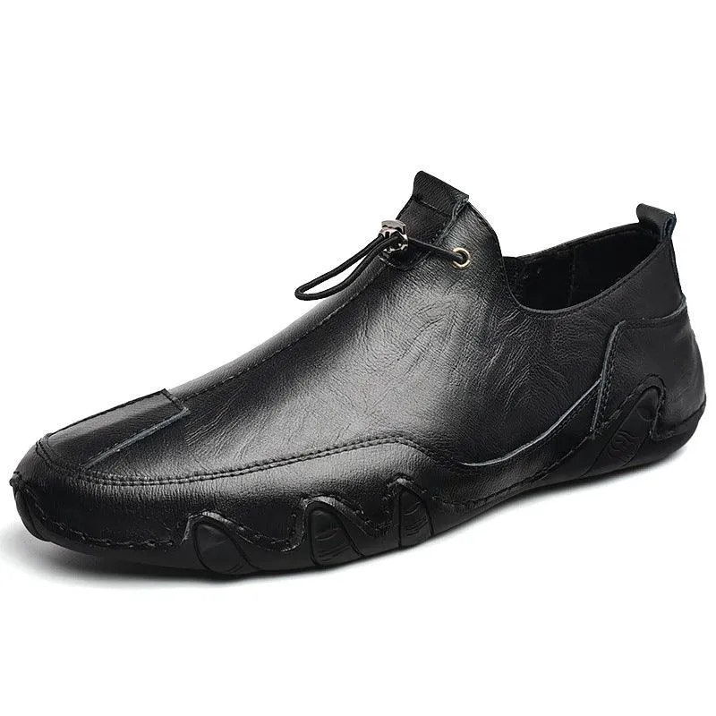 Stylish Men's Leather Shoes in British Style for Spring, Available in Plus Size