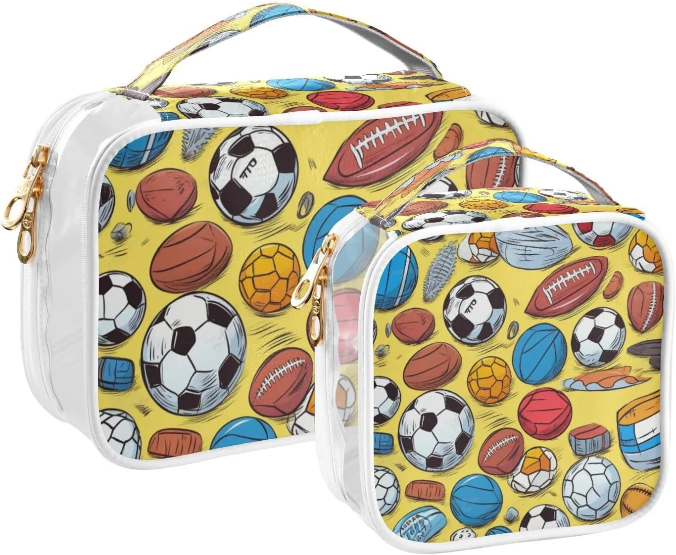 SUABO Football Toiletry Bag, 2 Pack Clear Makeup Bags with Handle Large Opening, Clear Toiletry Bags Fit Carry-on Travel Essential