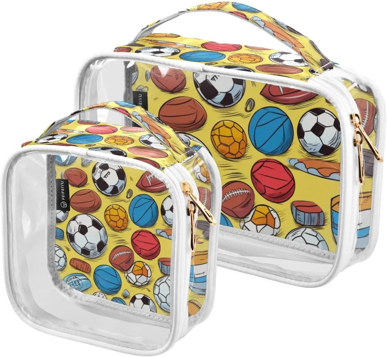 SUABO Football Toiletry Bag, 2 Pack Clear Makeup Bags with Handle Large Opening, Clear Toiletry Bags Fit Carry-on Travel Essential