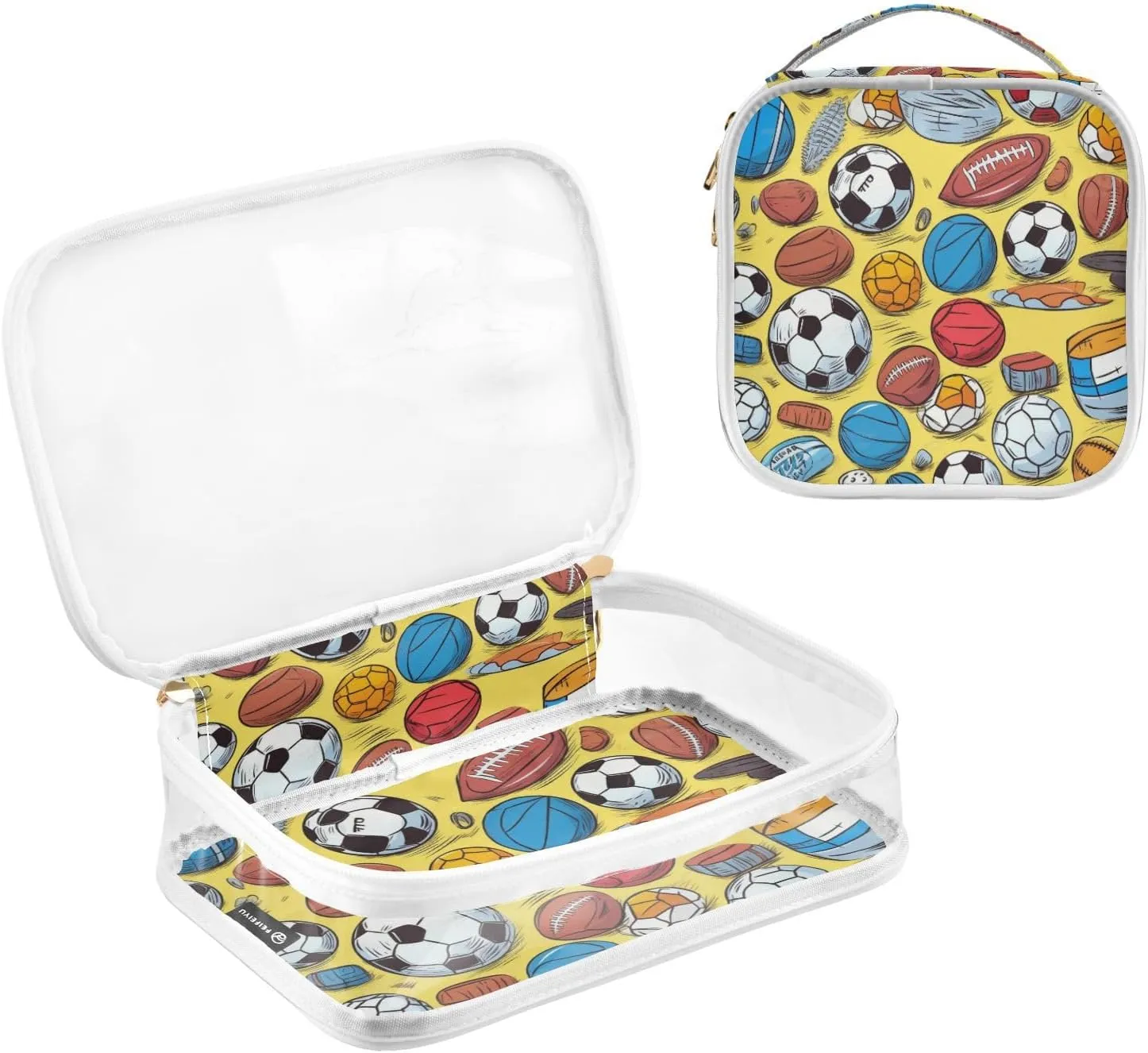 SUABO Football Toiletry Bag, 2 Pack Clear Makeup Bags with Handle Large Opening, Clear Toiletry Bags Fit Carry-on Travel Essential