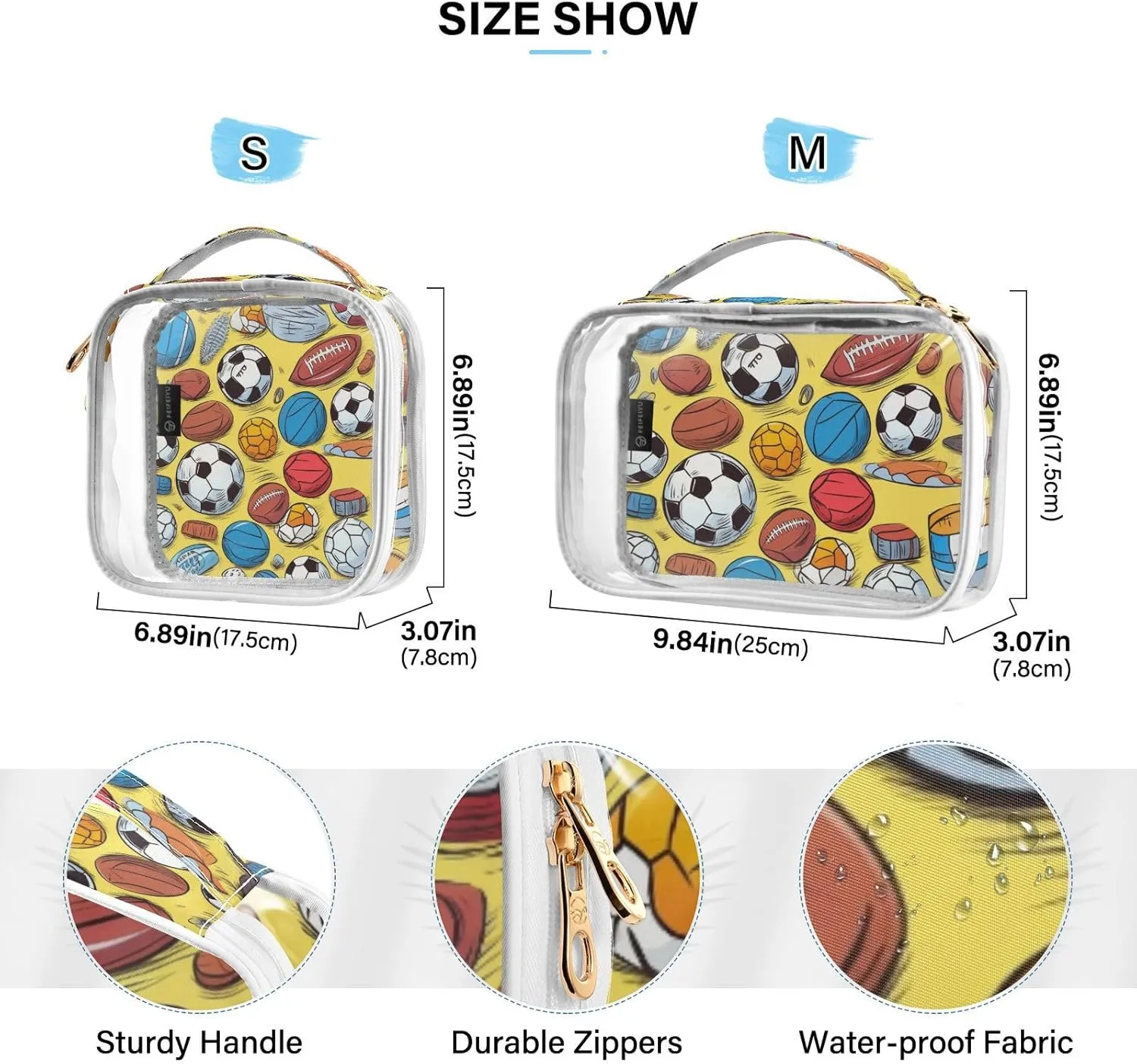 SUABO Football Toiletry Bag, 2 Pack Clear Makeup Bags with Handle Large Opening, Clear Toiletry Bags Fit Carry-on Travel Essential
