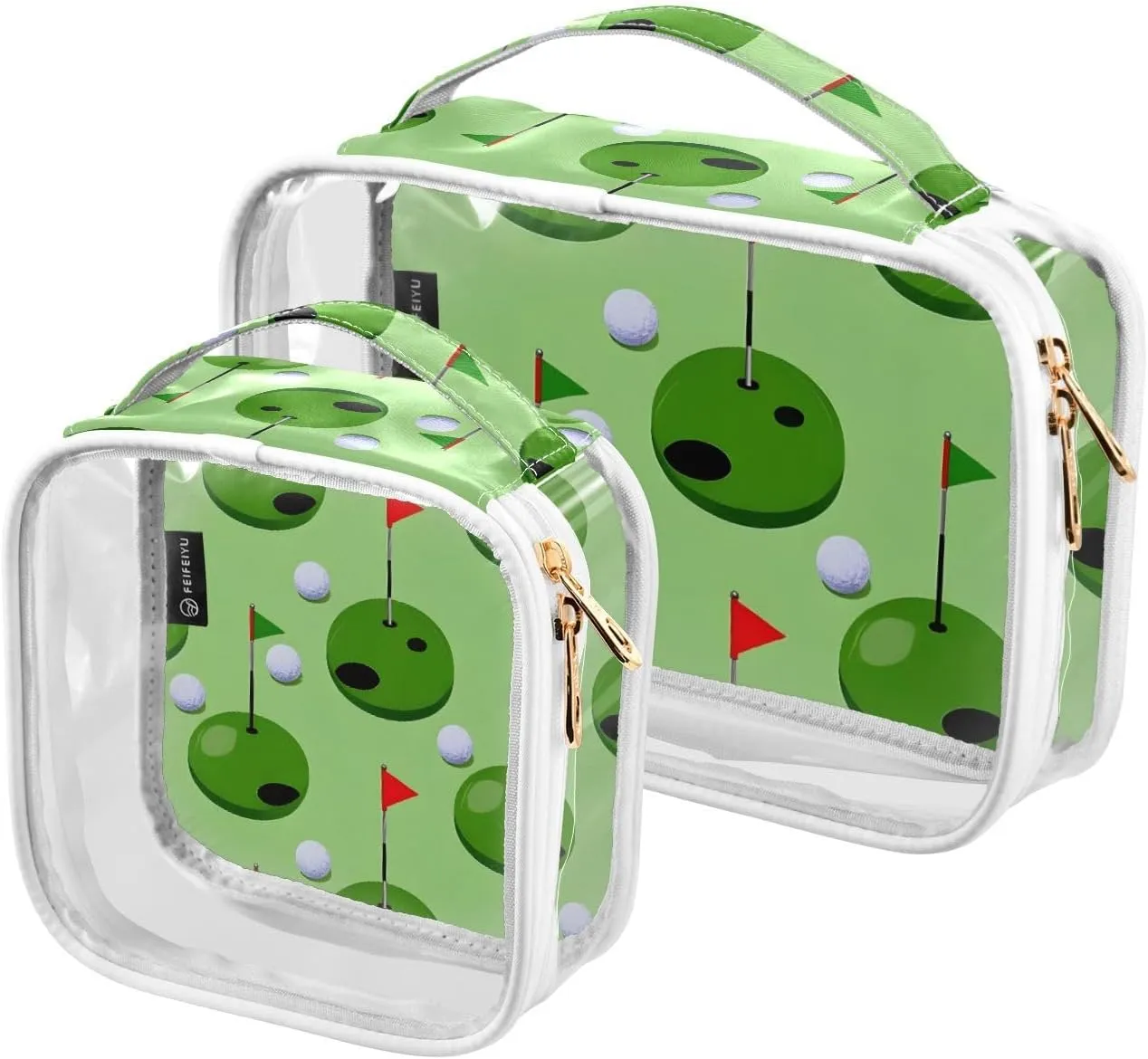SUABO Golf Ball Toiletry Bag, 2 Pack Clear Makeup Bags with Handle Large Opening, Clear Toiletry Bags Fit Carry-on Travel Essential