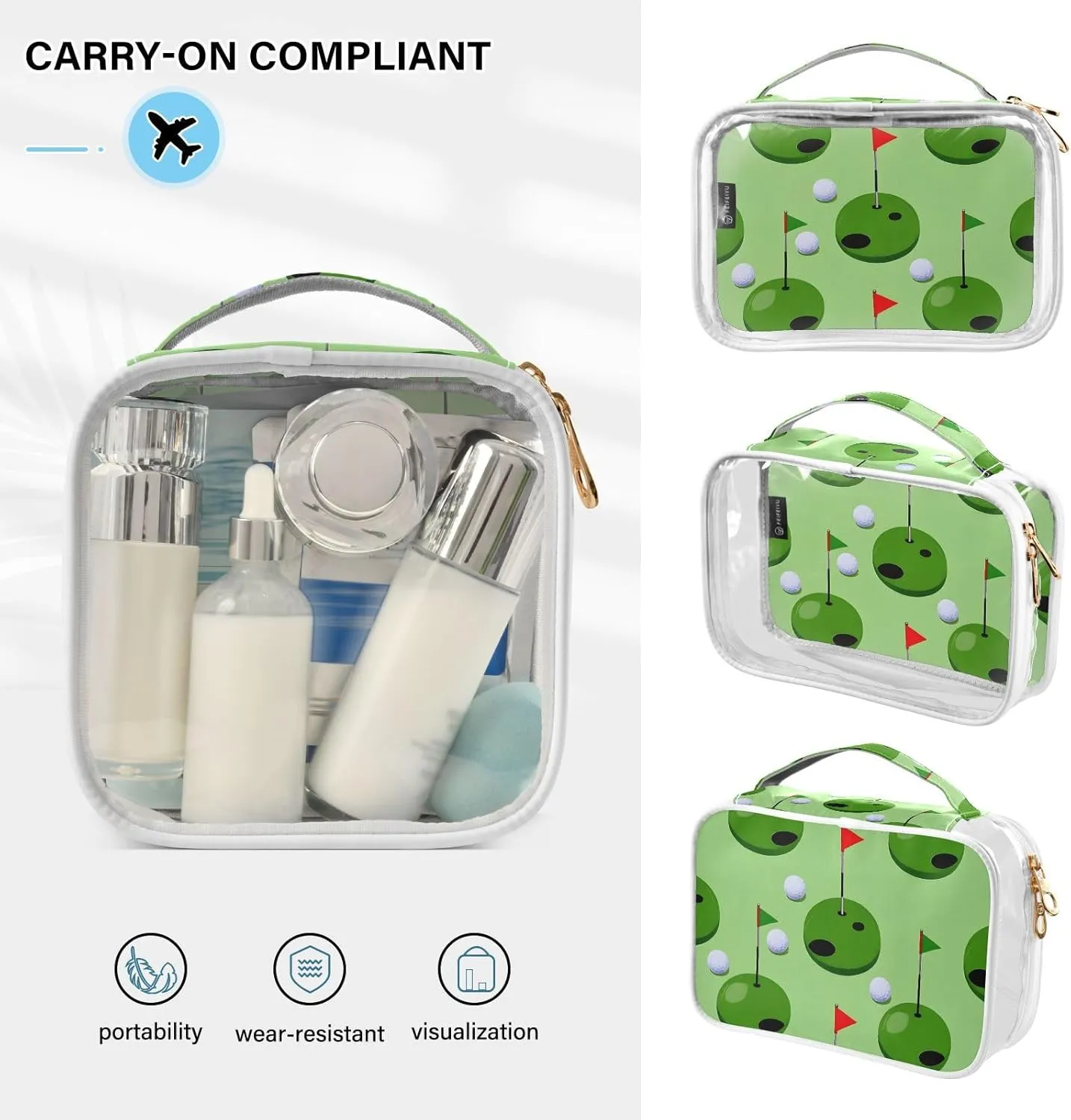 SUABO Golf Ball Toiletry Bag, 2 Pack Clear Makeup Bags with Handle Large Opening, Clear Toiletry Bags Fit Carry-on Travel Essential