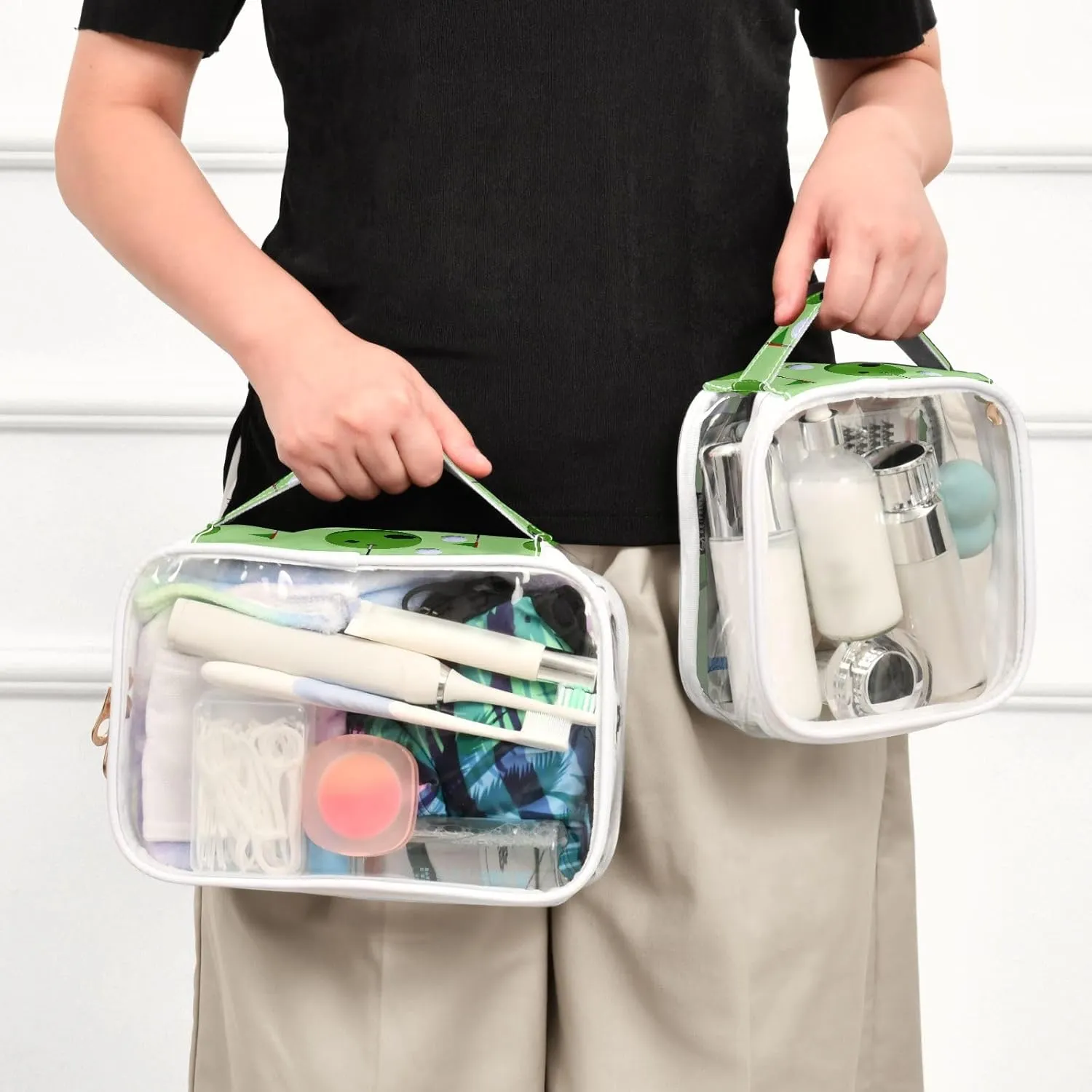 SUABO Golf Ball Toiletry Bag, 2 Pack Clear Makeup Bags with Handle Large Opening, Clear Toiletry Bags Fit Carry-on Travel Essential