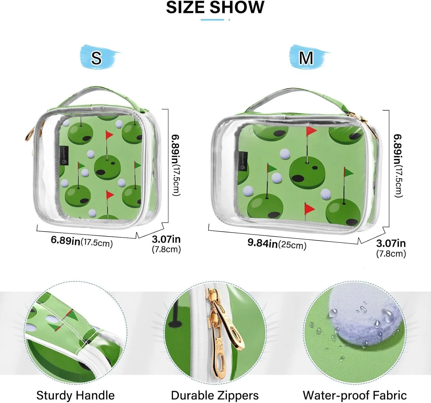 SUABO Golf Ball Toiletry Bag, 2 Pack Clear Makeup Bags with Handle Large Opening, Clear Toiletry Bags Fit Carry-on Travel Essential