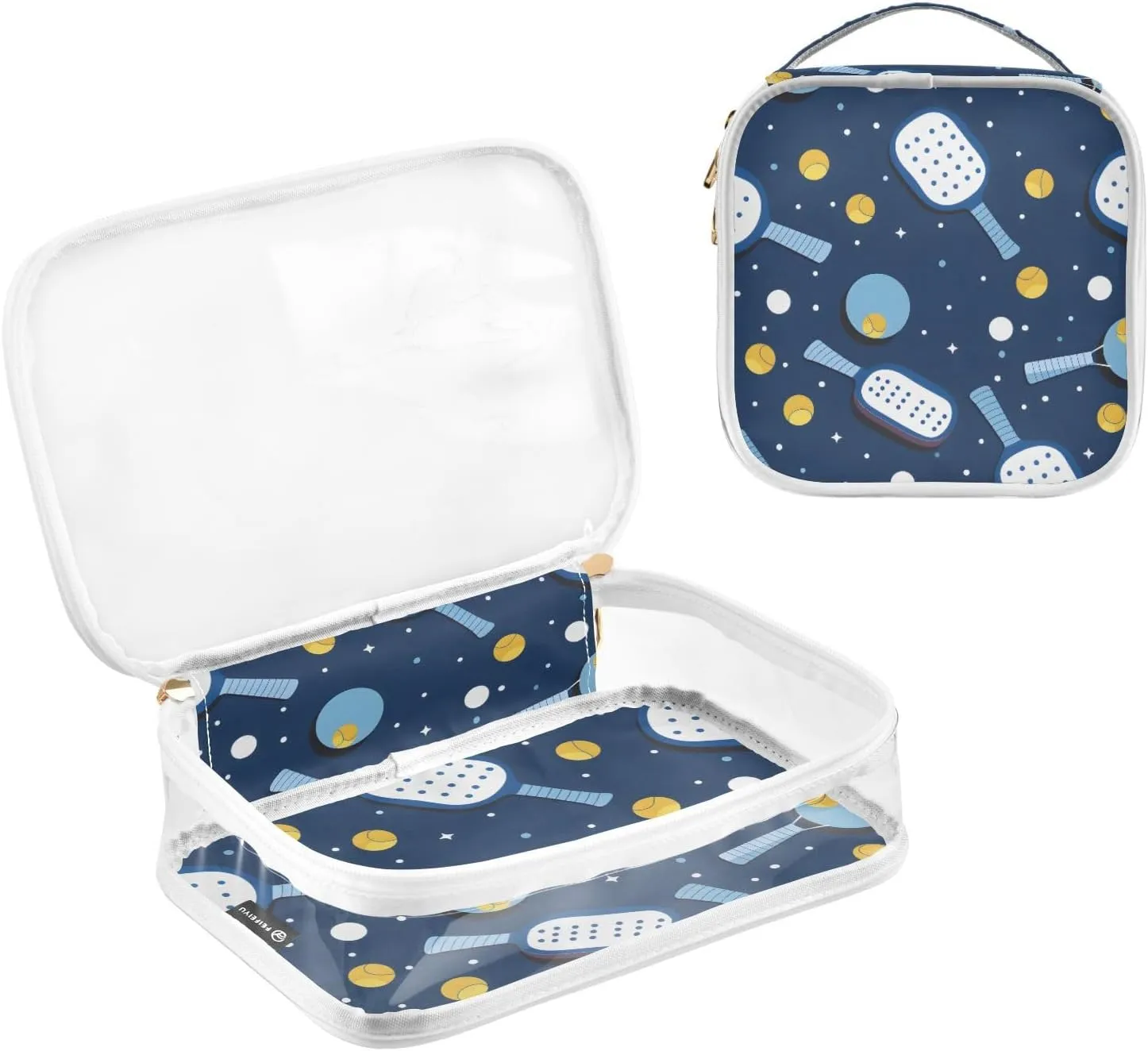 SUABO Pickleball Toiletry Bag, 2 Pack Clear Makeup Bags with Handle Large Opening, Clear Toiletry Bags Fit Carry-on Travel Essential
