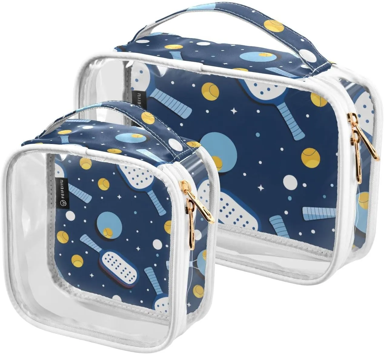 SUABO Pickleball Toiletry Bag, 2 Pack Clear Makeup Bags with Handle Large Opening, Clear Toiletry Bags Fit Carry-on Travel Essential