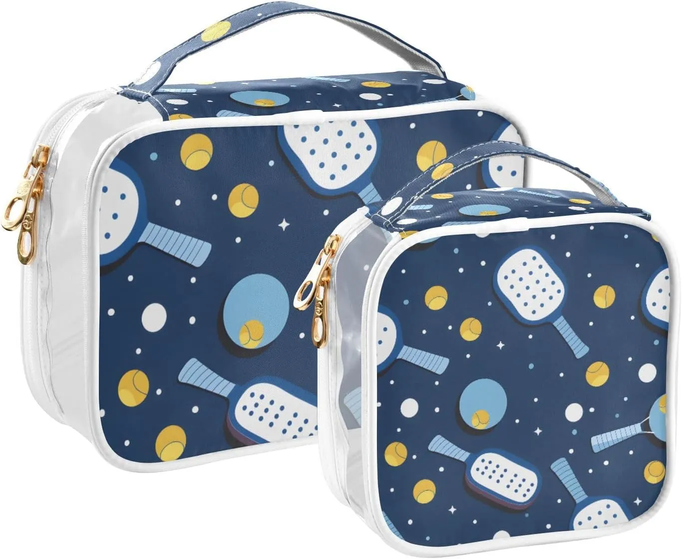SUABO Pickleball Toiletry Bag, 2 Pack Clear Makeup Bags with Handle Large Opening, Clear Toiletry Bags Fit Carry-on Travel Essential