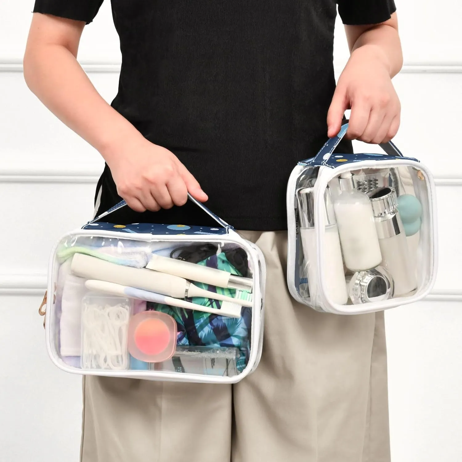 SUABO Pickleball Toiletry Bag, 2 Pack Clear Makeup Bags with Handle Large Opening, Clear Toiletry Bags Fit Carry-on Travel Essential