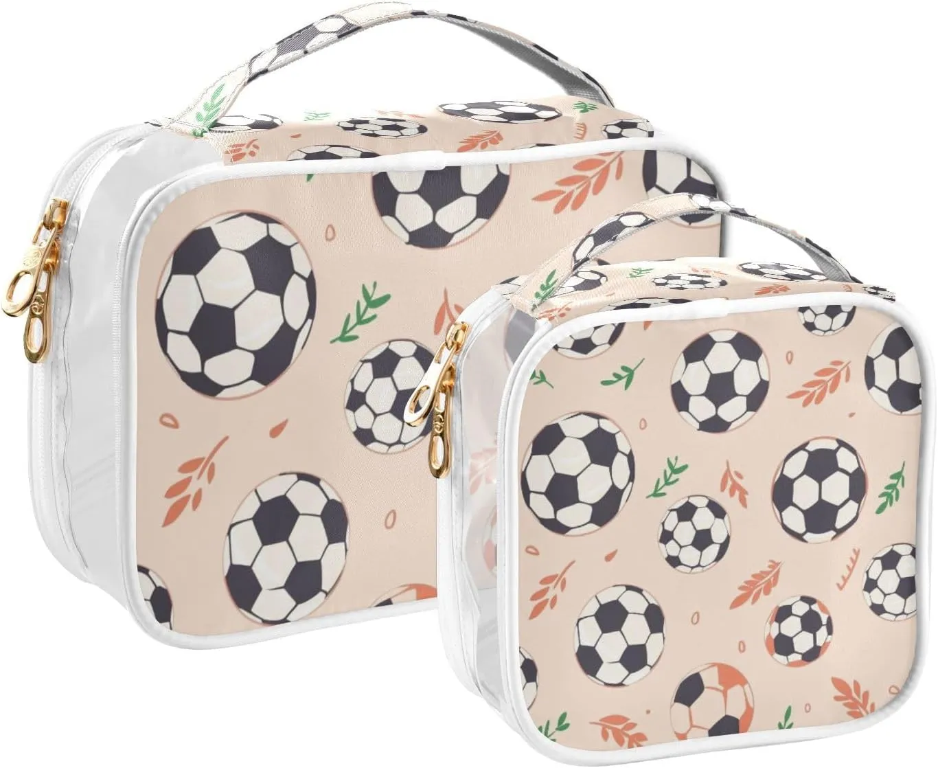SUABO Soccer Ball Toiletry Bag, 2 Pack Clear Makeup Bags with Handle Large Opening, Clear Toiletry Bags Fit Carry-on Travel Essential