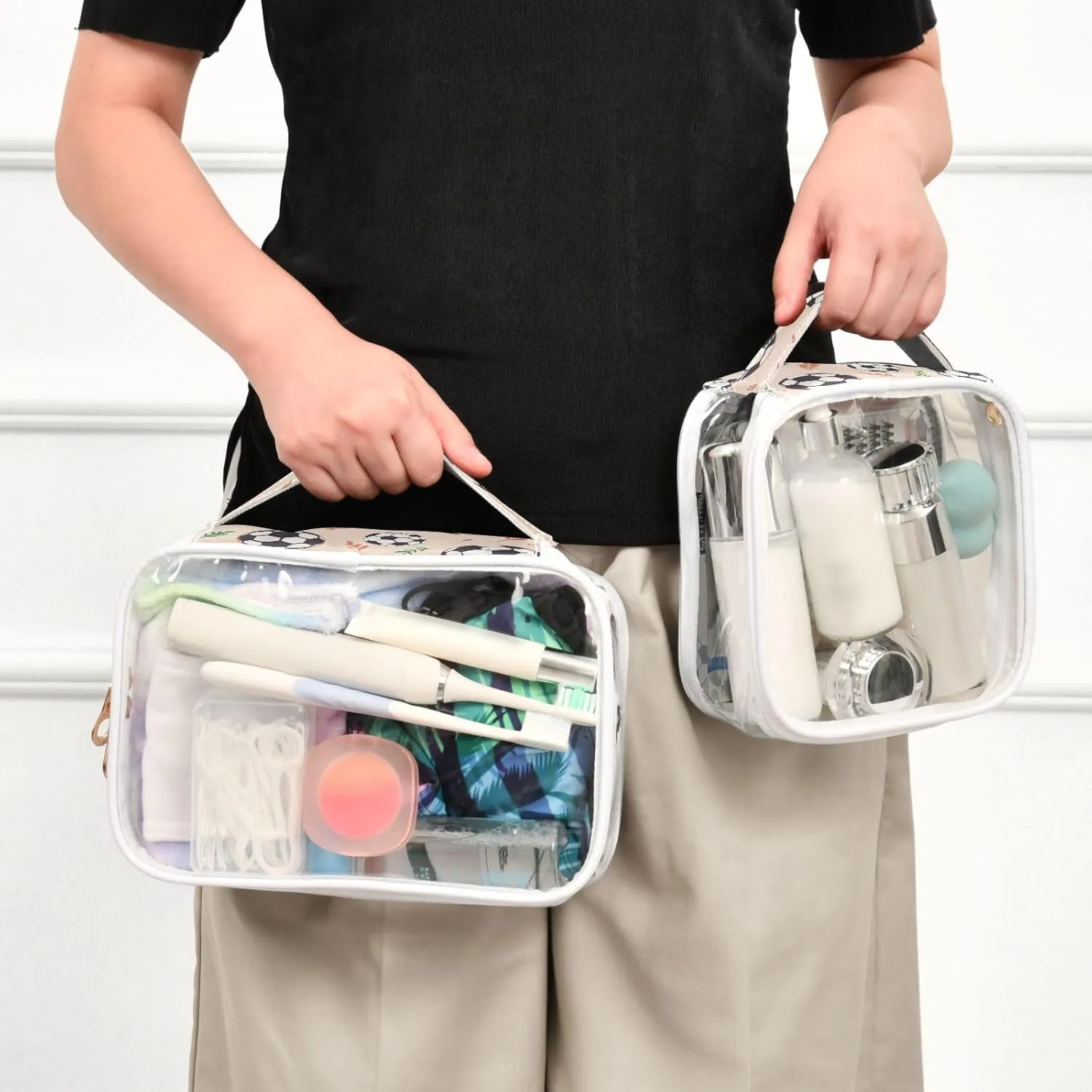 SUABO Soccer Ball Toiletry Bag, 2 Pack Clear Makeup Bags with Handle Large Opening, Clear Toiletry Bags Fit Carry-on Travel Essential