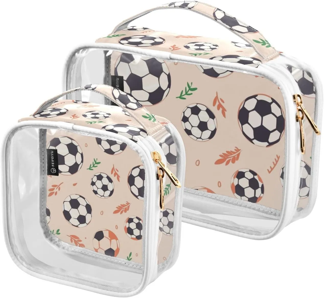 SUABO Soccer Ball Toiletry Bag, 2 Pack Clear Makeup Bags with Handle Large Opening, Clear Toiletry Bags Fit Carry-on Travel Essential