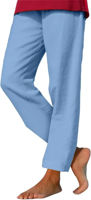 Summer Beach Pants for Women Linen Elastic High Waist Straight Leg Light Causal Cool Lounge Trousers Women Pajamas