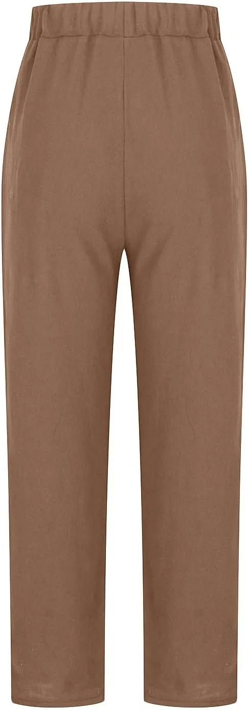Summer Cotton Linen Pants Women Trendy Ankle Trousers High Waist Cozy Beach Pants Loose Fit Linen Straight Leg Pants