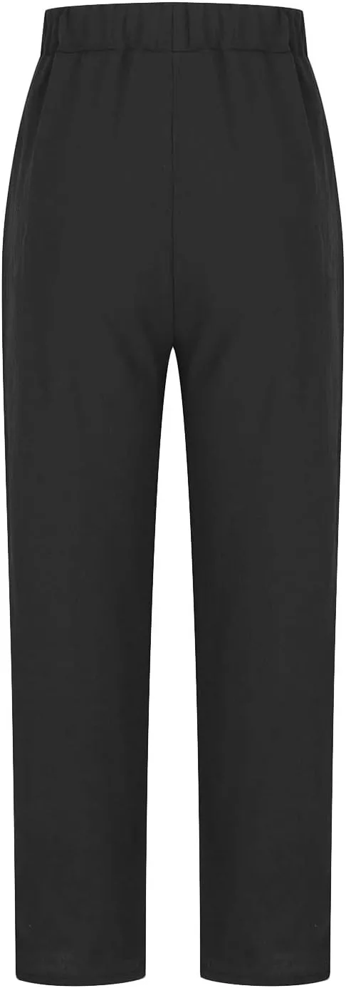 Summer Cotton Linen Pants Women Trendy Ankle Trousers High Waist Cozy Beach Pants Loose Fit Linen Straight Leg Pants