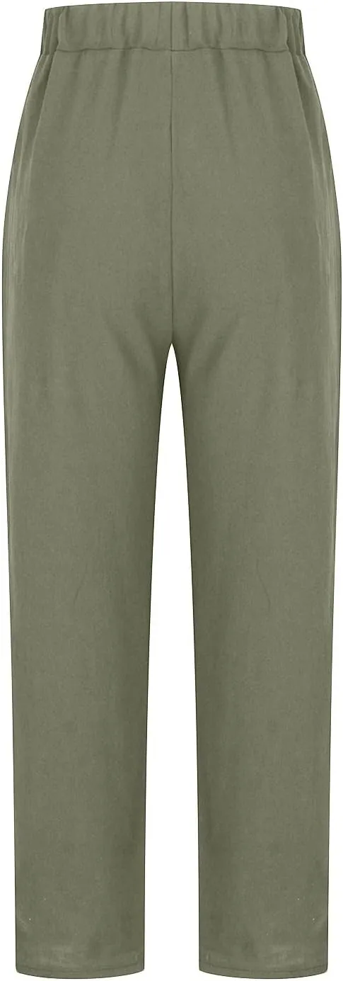 Summer Cotton Linen Pants Women Trendy Ankle Trousers High Waist Cozy Beach Pants Loose Fit Linen Straight Leg Pants