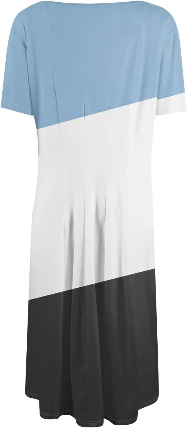 Summer Dresses for Women 2025 Elegant Short Sleeve Crewneck Flowy Midi Dress Casual Pleated Plus Size Beach Sundress
