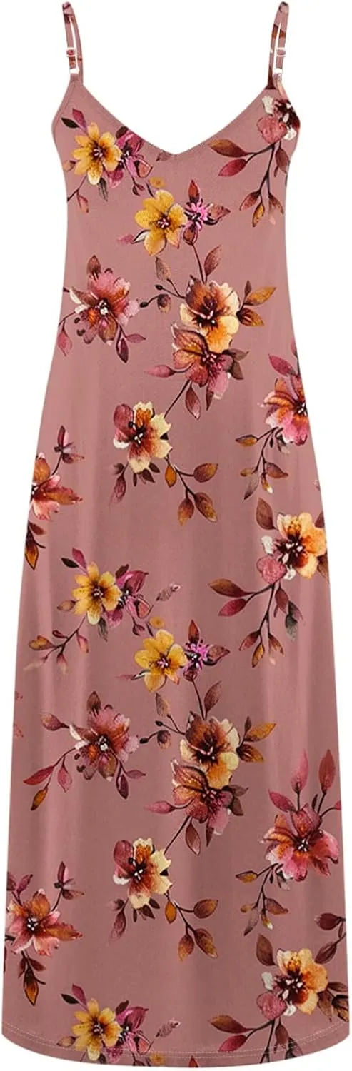 Summer Dresses for Women 2025 Vacation Floral Slip Dress Spaghetti Strap Flowers Printed Maxi Dresses Casual Sundress