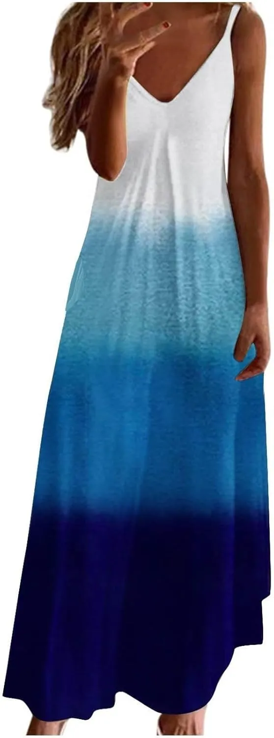 Summer Dresses for Women Vacation Floral Slip Dress Boho Maxi Sleeveless Dress Casual V Neck Beach Sundresses 2025