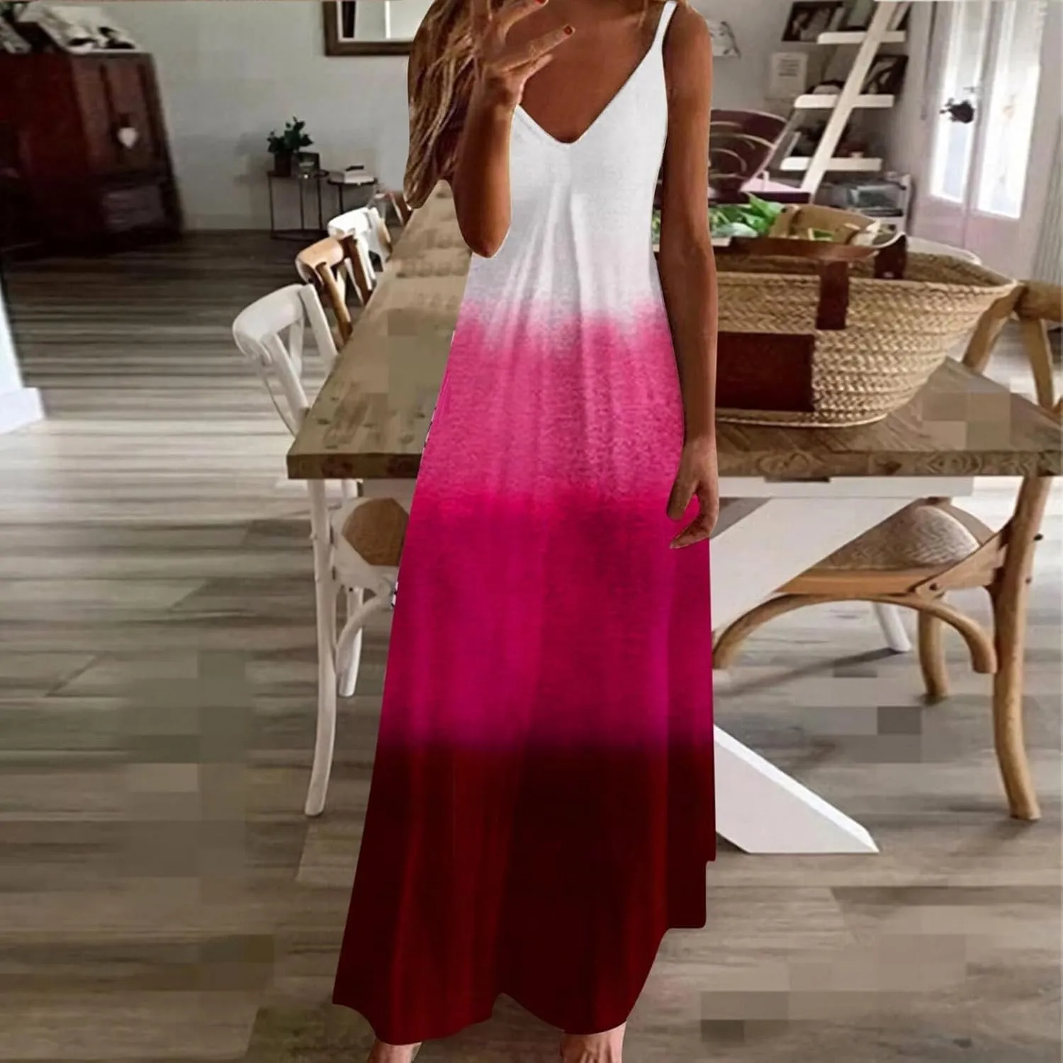 Summer Dresses for Women Vacation Floral Slip Dress Boho Maxi Sleeveless Dress Casual V Neck Beach Sundresses 2025