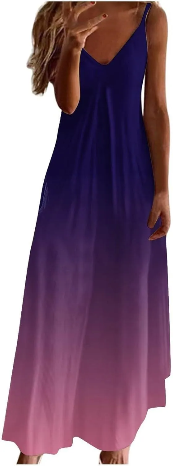 Summer Dresses for Women Vacation Floral Slip Dress Boho Maxi Sleeveless Dress Casual V Neck Beach Sundresses 2025