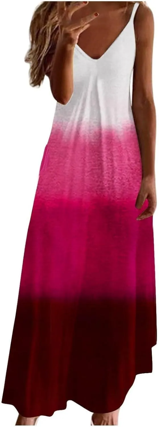 Summer Dresses for Women Vacation Floral Slip Dress Boho Maxi Sleeveless Dress Casual V Neck Beach Sundresses 2025