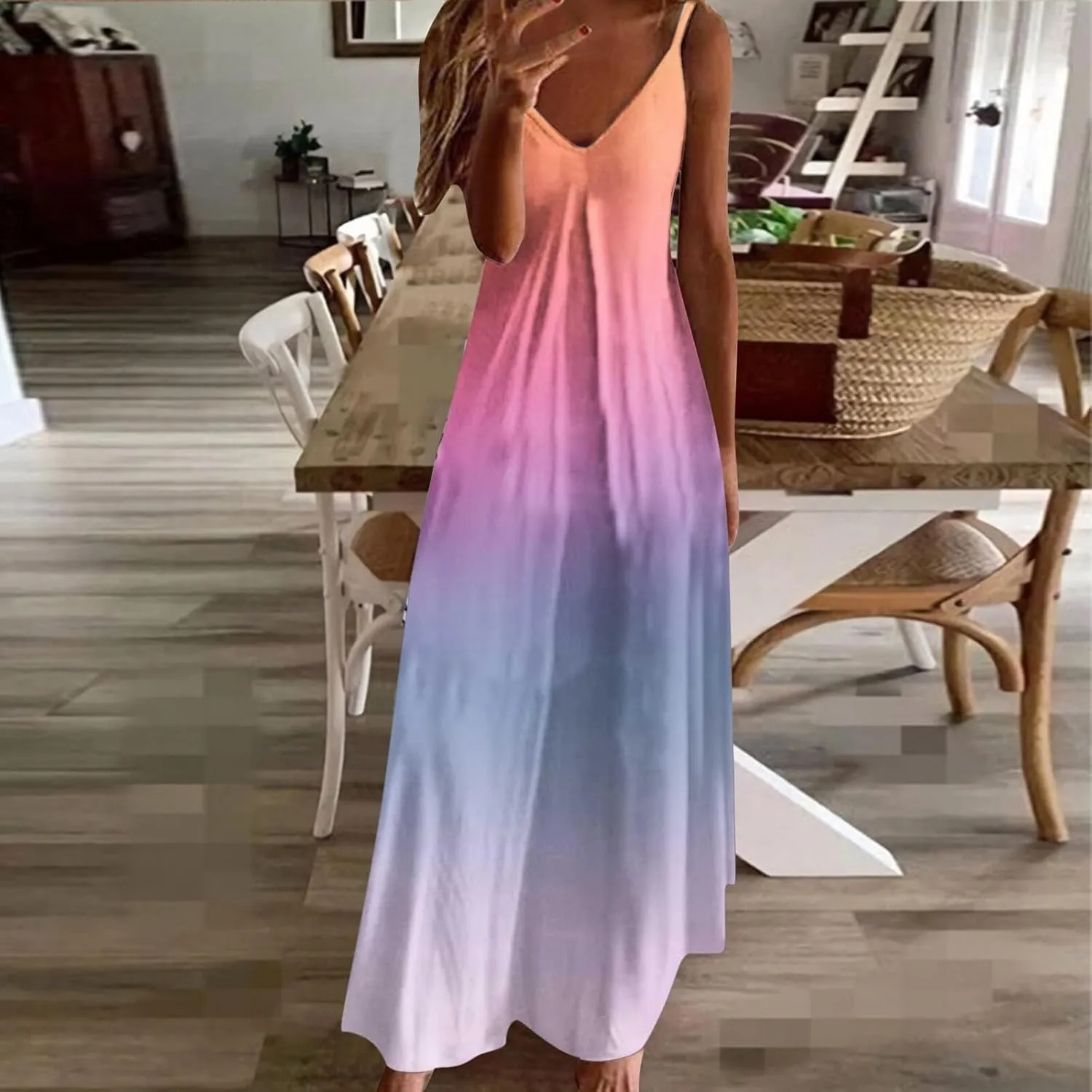 Summer Dresses for Women Vacation Floral Slip Dress Boho Maxi Sleeveless Dress Casual V Neck Beach Sundresses 2025