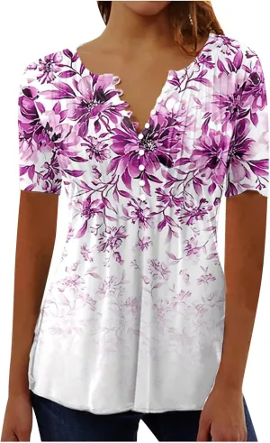 Summer Tops for Women 2025 Trendy Boho Floral Shirts Short Sleeve V Neck T-Shirt Graphic Tees Blouse