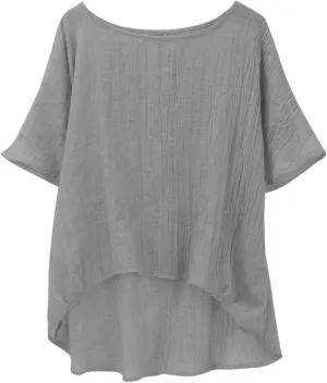 Summer Tops for Women 2025 Trendy Short Sleeve Cotton Linen Shirt Curved Hem Casual Boho Gauze Tunic Blouses Outfits