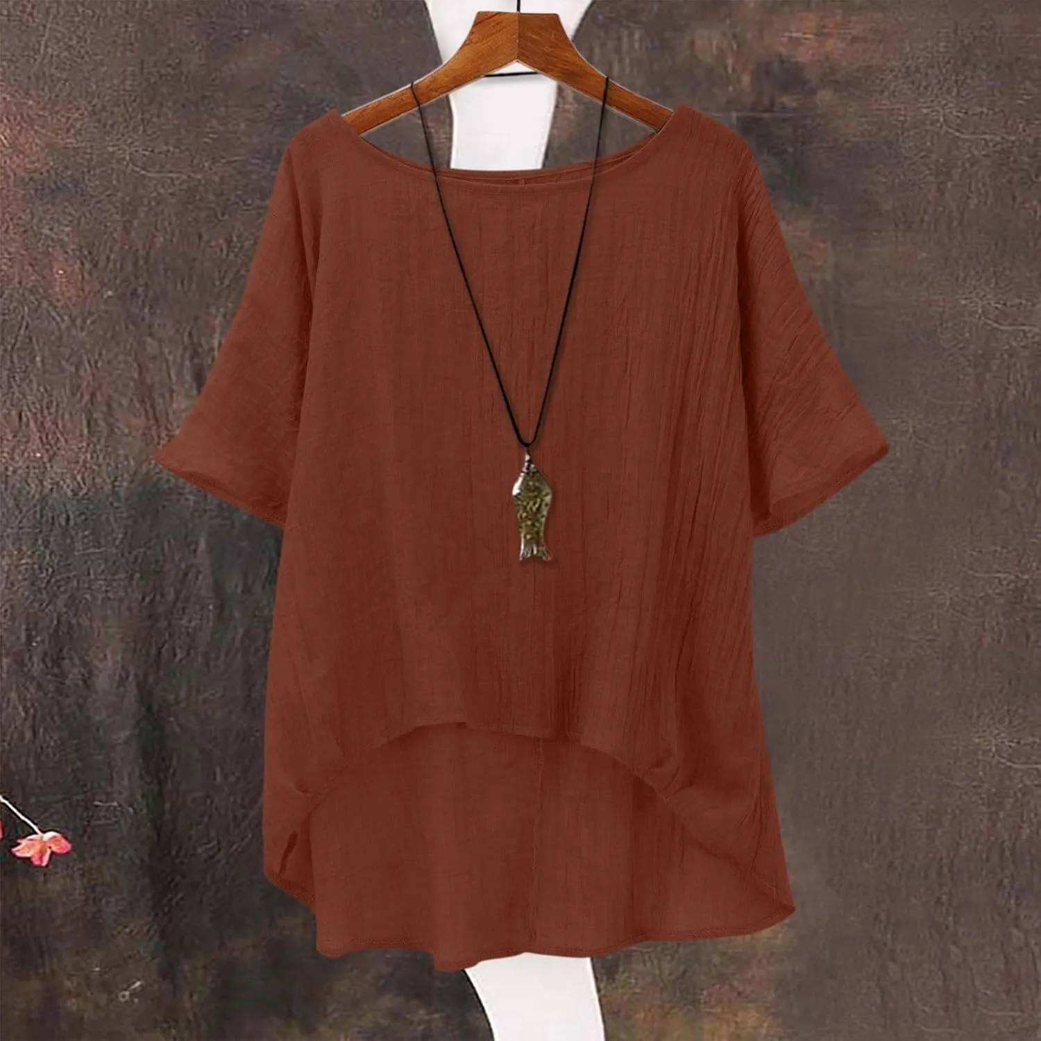 Summer Tops for Women 2025 Trendy Short Sleeve Cotton Linen Shirt Curved Hem Casual Boho Gauze Tunic Blouses Outfits