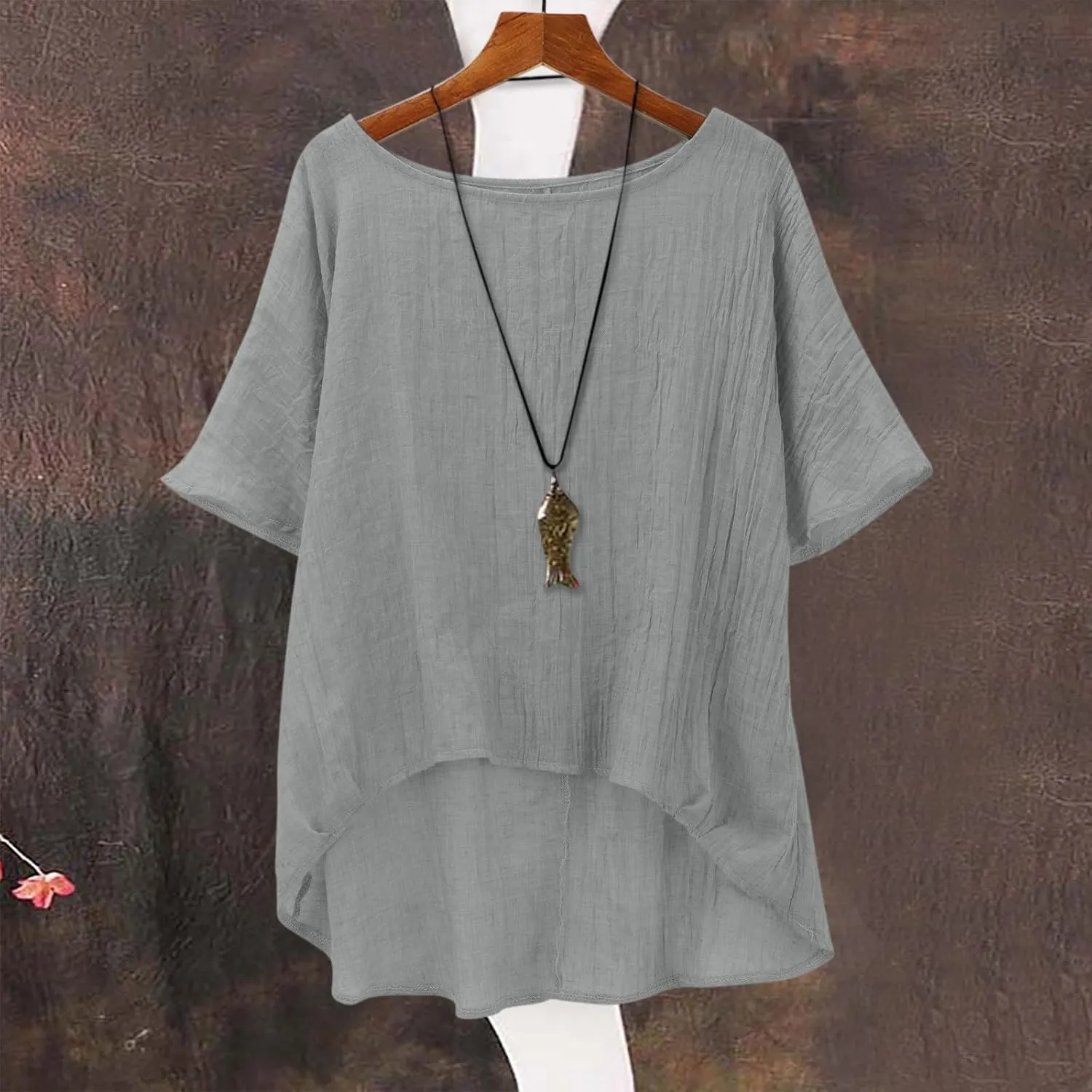 Summer Tops for Women 2025 Trendy Short Sleeve Cotton Linen Shirt Curved Hem Casual Boho Gauze Tunic Blouses Outfits