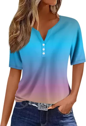 Summer Tops for Women Vacation Trendy V Neck 2024 Casual Short Sleeve Shirts Loose Comfy Tunic Clothes