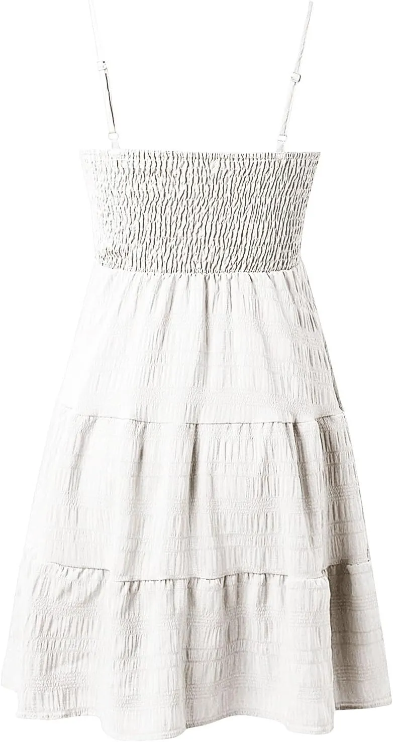 Sundresses for Women 2025 Sleeveless Adjustable Spaghetti Strap Mini Dresses Smocked Tiered A Line Swing Slip Dress
