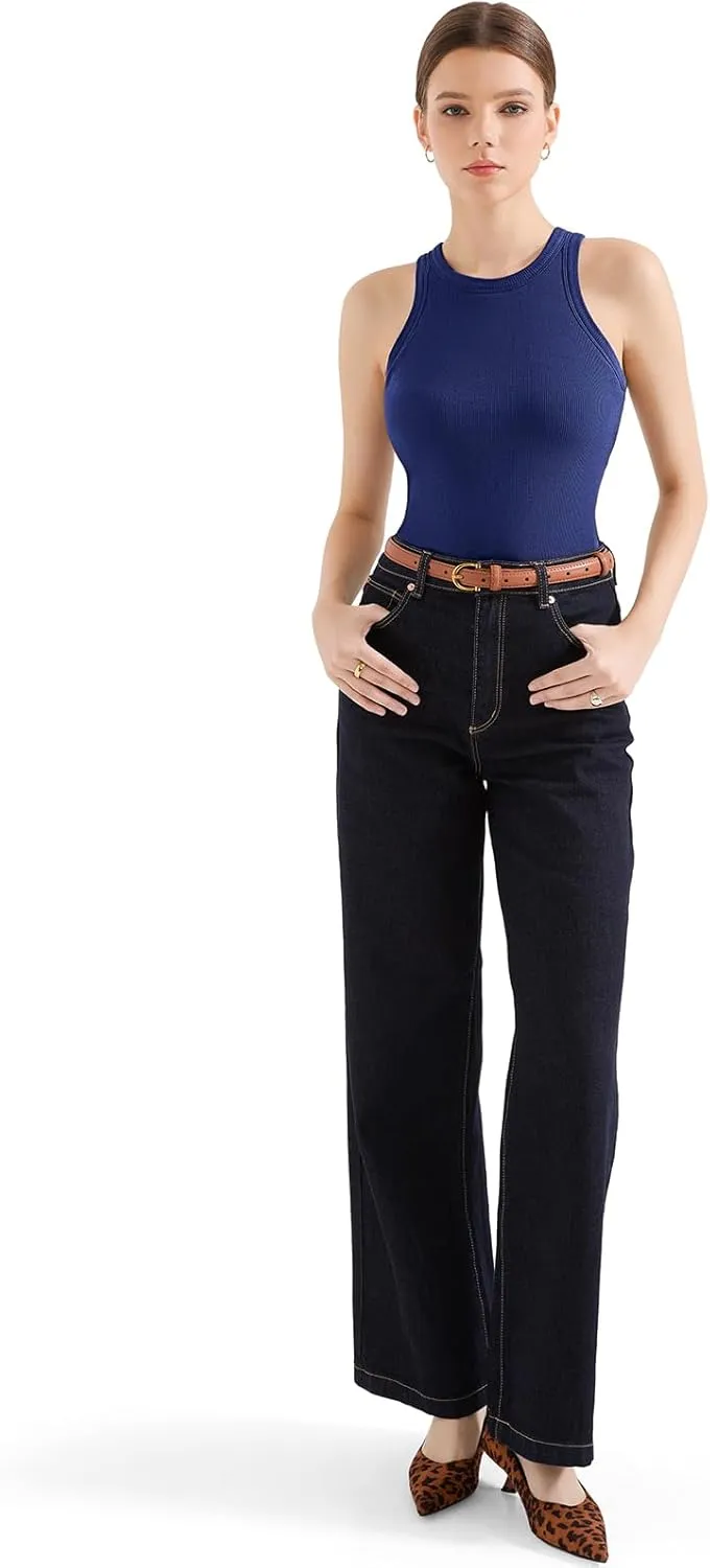 SUUKSESS Women Padded Cotton Ribbed Tank Tops 2025 High Neck Racerback Basic Tops