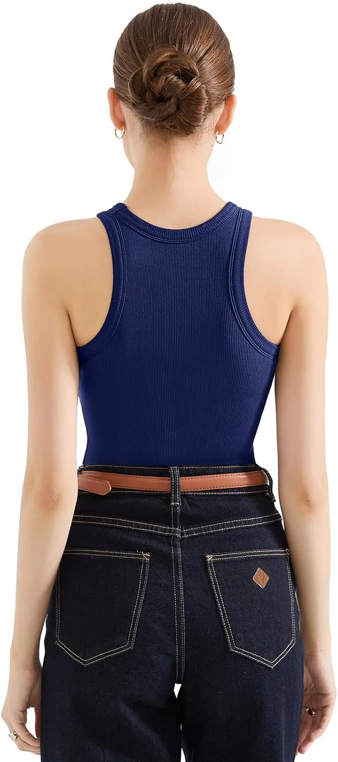 SUUKSESS Women Padded Cotton Ribbed Tank Tops 2025 High Neck Racerback Basic Tops